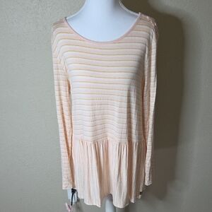 Matilda Jane Pink & Cream Striped Long Sleeve Dress Top, Size Large, Barely Worn
